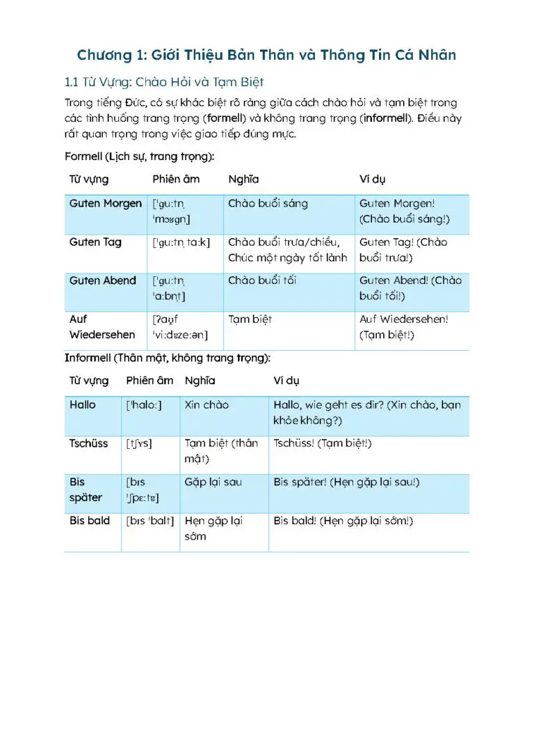 Vocabulary page from chapter 1 of Mein Deutsch
